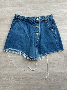 Zara Blue Denim Skort with Frayed Hem